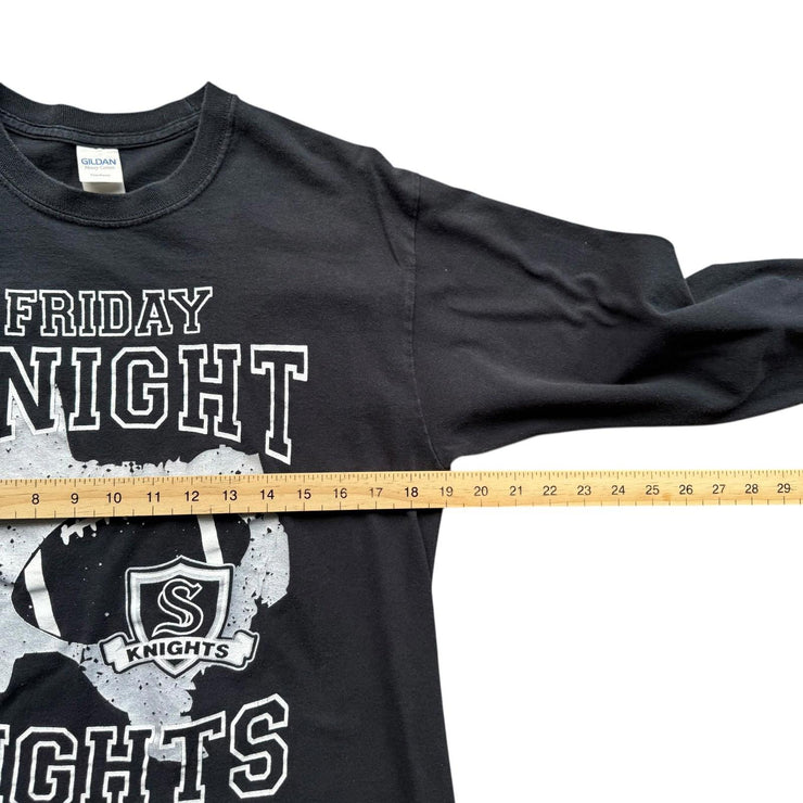 Friday Knight Lights American Football Long Sleeve Black Graphic T-Shirt Size M