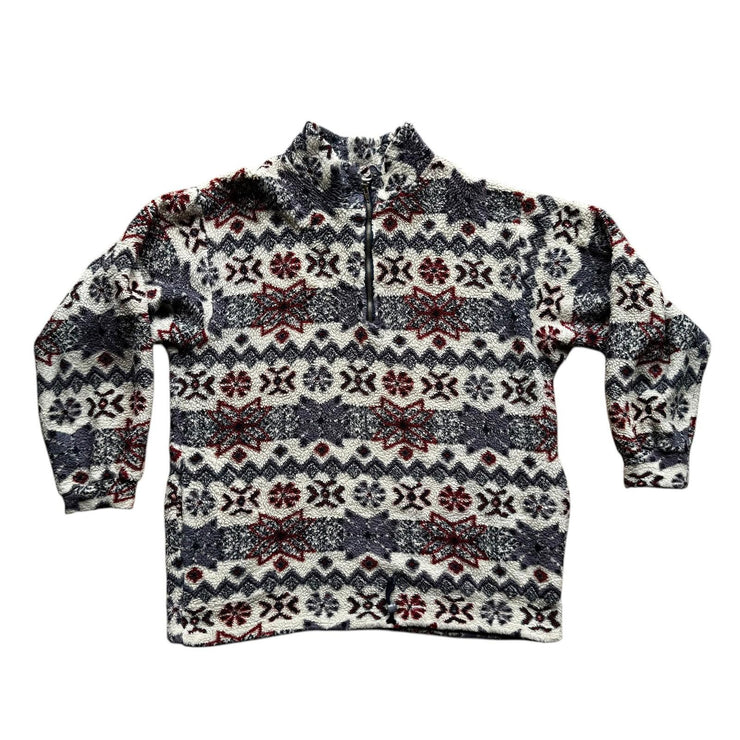 VTG Floral Fluffy Flower Quarter Zip Fleece Pullover Jacket Size Large