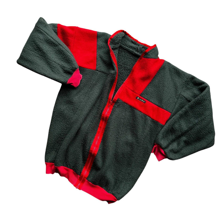 Vintage 90s Green Red Fleece Full Zip Jacket Size Large