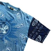 VTG Gymansium Made in Italy All Over Print Blue Surfer Piranha T-Shirt Large