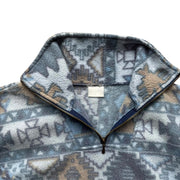 90s Blue Quarter Zip Crazy Pattern Abstract Fleece Pullover Jacket Size Small