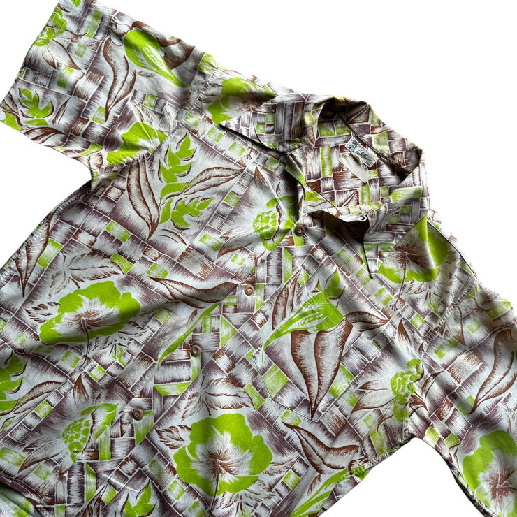 Vintage 1940s Hale Hawaii Hawaiian Abstract Green Shirt