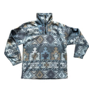 90s Blue Quarter Zip Crazy Pattern Abstract Fleece Pullover Jacket Size Small