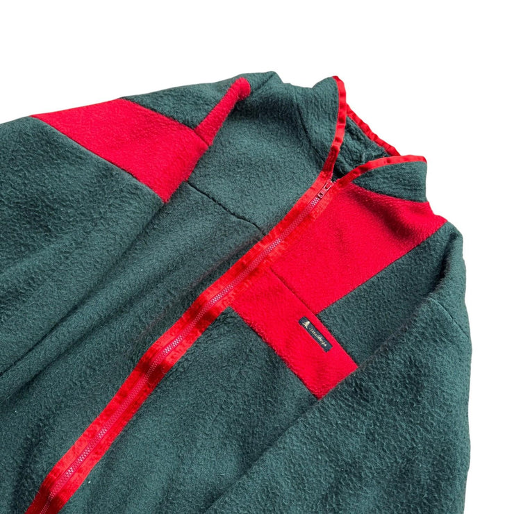 Vintage 90s Green Red Fleece Full Zip Jacket Size Large