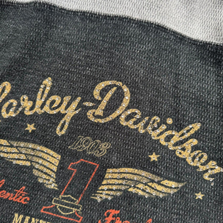 Y2K Harley Davidson Bedazzled Biker Snap Button Hoodie Size Women&