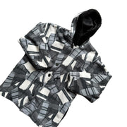 VTG Grey Geometric Pattern Fleece Hooded Jacket Size Medium