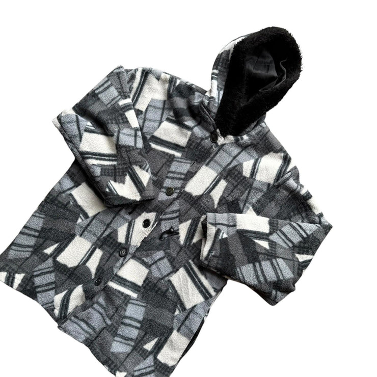 VTG Grey Geometric Pattern Fleece Hooded Jacket Size Medium