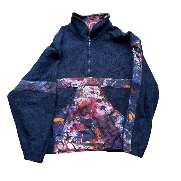 Vintage 90s Nebula Crazy Pattern Navy Fleece Pullover Jacket Size Large