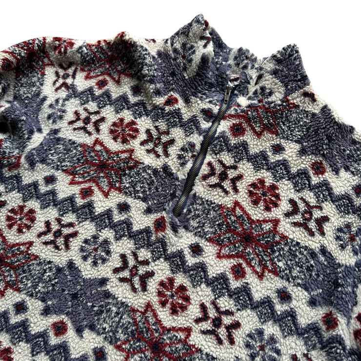 VTG Floral Fluffy Flower Quarter Zip Fleece Pullover Jacket Size Large