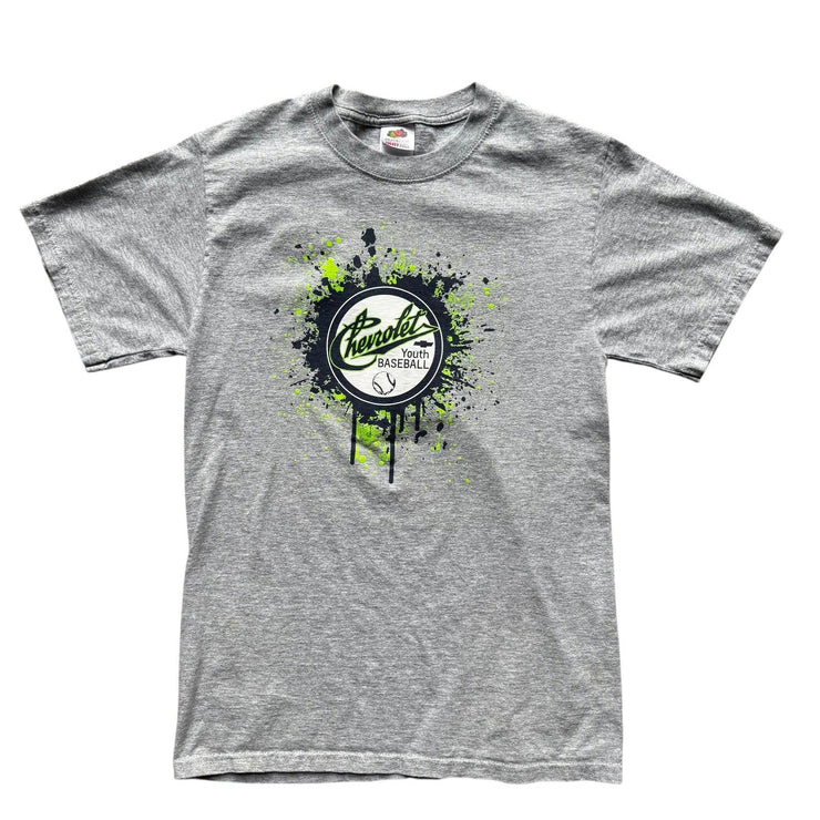 Y2K Chevolet Grey Baseball Graphic T-Shirt Size Small