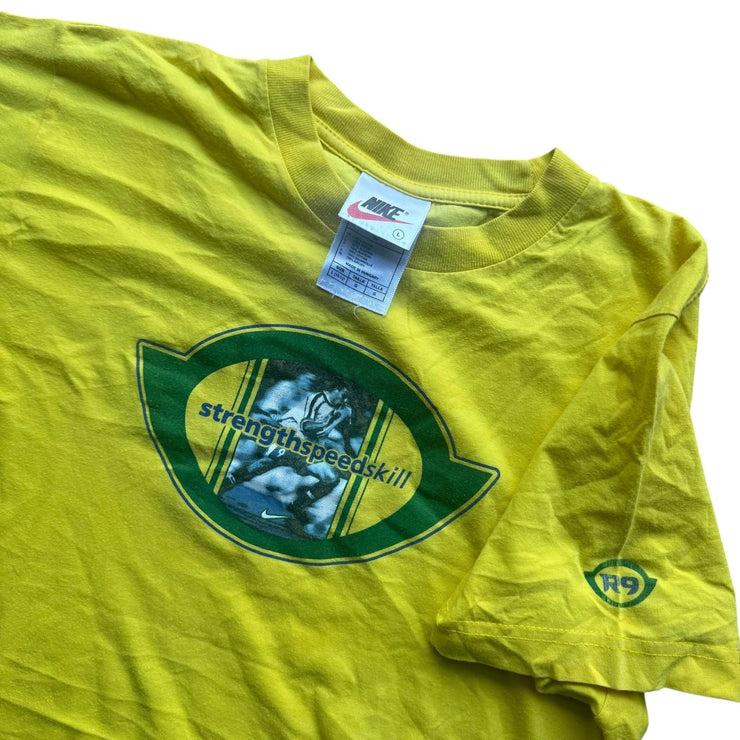 VTG 90s Ronaldo R9 Yellow Brazil Nike Graphic T-Shirt Size Men&