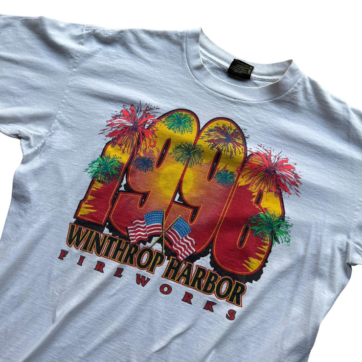 VTG 1996 Fireworks Display White Single Stitch Graphic T-Shirt Size XL