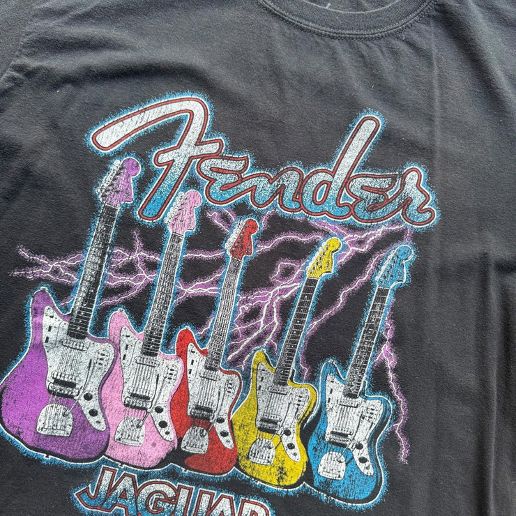 Fender Jaguar Electric Guitar Black Graphic T-Shirt Size Large