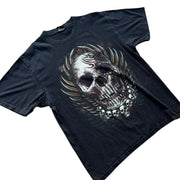 VTG Rock Eagle Tribal Native Skull Men's Black Goth Graphic T-Shirt Size XL