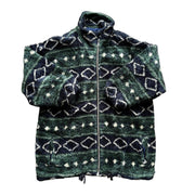 VTG Green Chunky Thick Colourful Pattern Fleece Full Zip Jacket Size XL